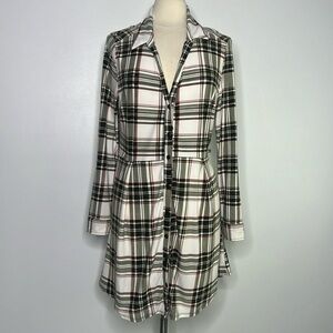 Plaid dress white green & red super soft button front shirt dress